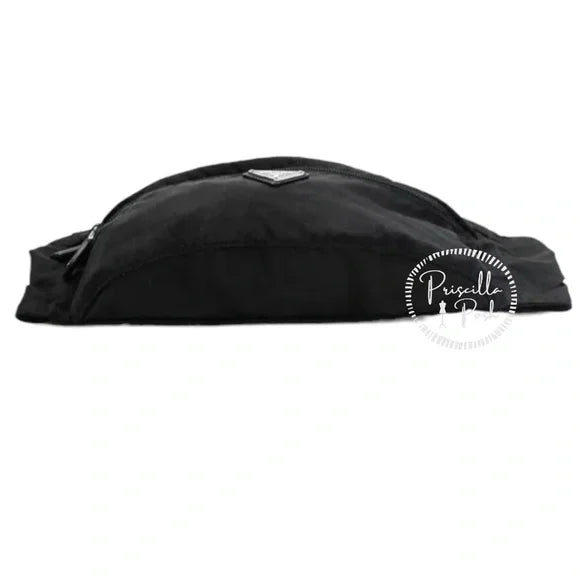 Prada Black Belt Bag Waist Bag Triangle Logo Nylon and Leather Silver Buckle
