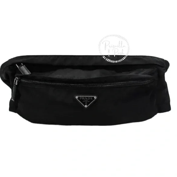 Prada Black Belt Bag Waist Bag Triangle Logo Nylon and Leather Silver Buckle