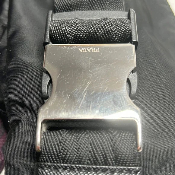 Prada Black Belt Bag Waist Bag Triangle Logo Nylon and Leather Silver Buckle