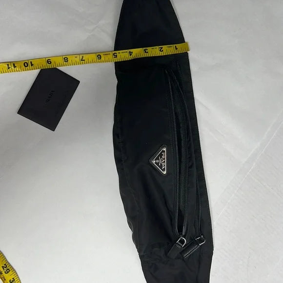 Prada Black Belt Bag Waist Bag Triangle Logo Nylon and Leather Silver Buckle