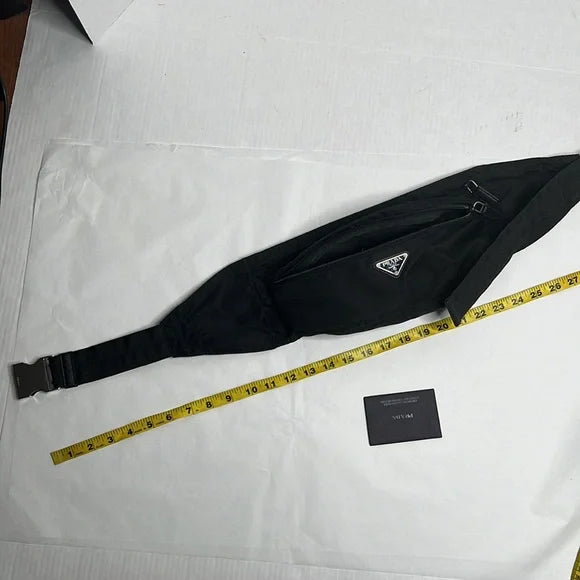 Prada Black Belt Bag Waist Bag Triangle Logo Nylon and Leather Silver Buckle