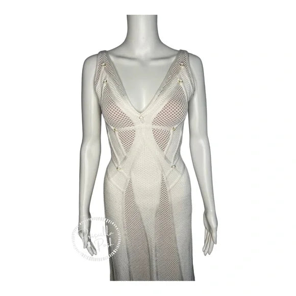 NWT Herve Leger White Gown Mesh Paneled Ivory Nude Bridal Wedding Evening small