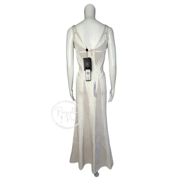NWT Herve Leger White Gown Mesh Paneled Ivory Nude Bridal Wedding Evening small