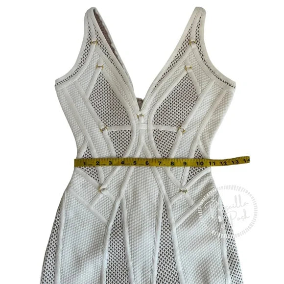 NWT Herve Leger White Gown Mesh Paneled Ivory Nude Bridal Wedding Evening small