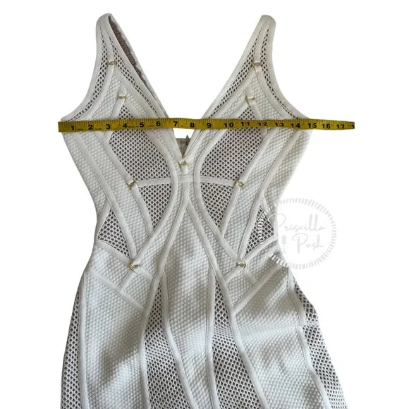 NWT Herve Leger White Gown Mesh Paneled Ivory Nude Bridal Wedding Evening small