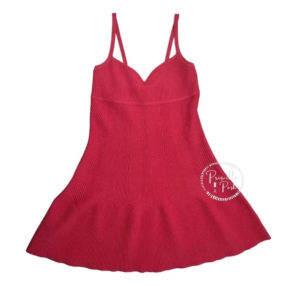 NWT Herve Leger Sweetheart Ribbed Fit and Flare Dress Fluted Hem Pink Priscilla Posh NWT Herve Leger Sweetheart Ribbed Fit and Flare Dress Fluted Hem Pink Priscilla Posh