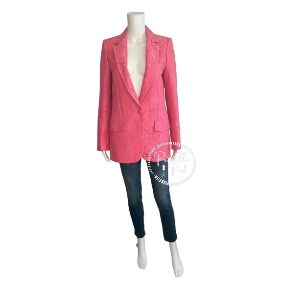 Stella McCartney Bright Pink Floral Paisley Jacquard Long Line Blazer Jacket