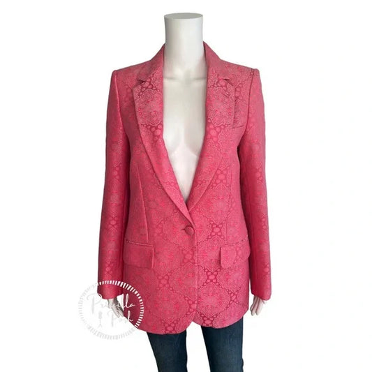 Stella McCartney Bright Pink Floral Paisley Jacquard Long Line Blazer Jacket