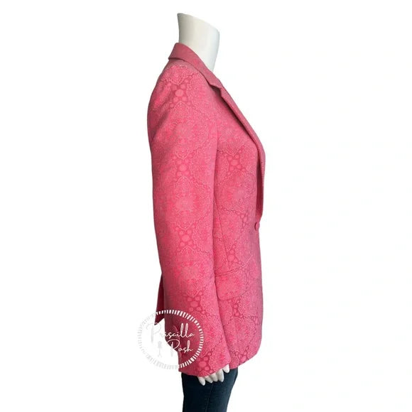 Stella McCartney Bright Pink Floral Paisley Jacquard Long Line Blazer Jacket