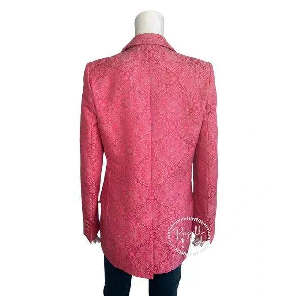 Stella McCartney Bright Pink Floral Paisley Jacquard Long Line Blazer Jacket