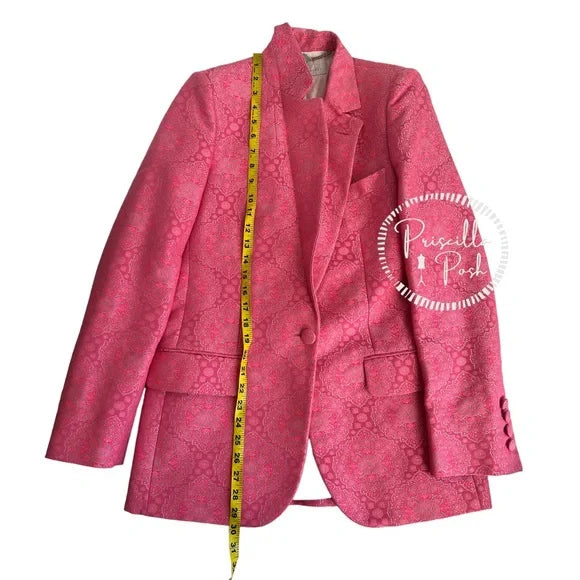 Stella McCartney Bright Pink Floral Paisley Jacquard Long Line Blazer Jacket