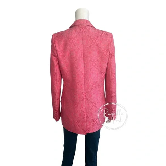 Stella McCartney Bright Pink Floral Paisley Jacquard Long Line Blazer Jacket