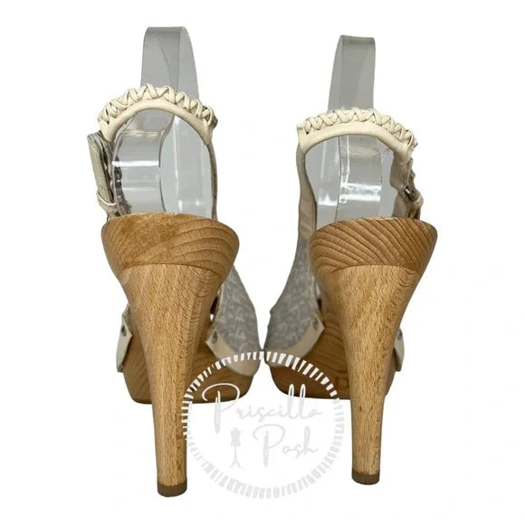 Dior Horsebit Logo Platform Sling Back Open Toe Sandals 38 Canvas Gold