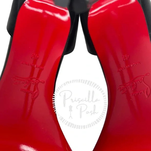 NWB Christian Louboutin Black Leather Silver Chain Spike Leather Pumps 42