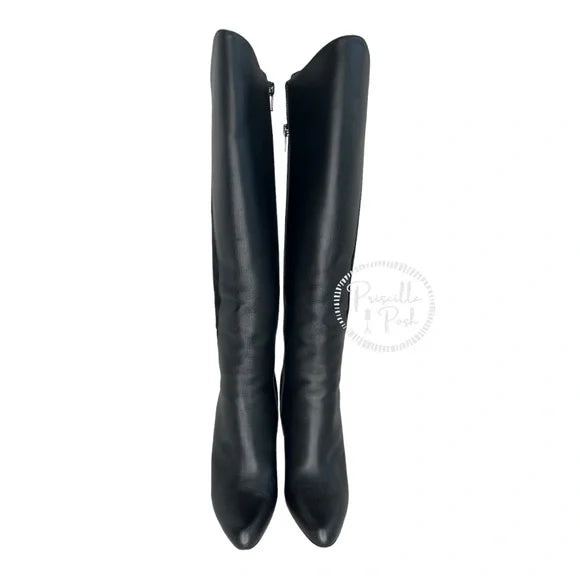 Christian Louboutin Black Leather and Suede Knee High Heeled Boots 38.5