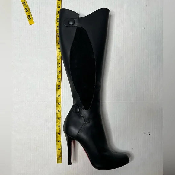 Christian Louboutin Black Leather and Suede Knee High Heeled Boots 38.5