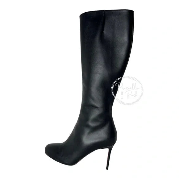 Christian Louboutin Black Leather Knee High Botta Red Sole Knee Boot 38.5