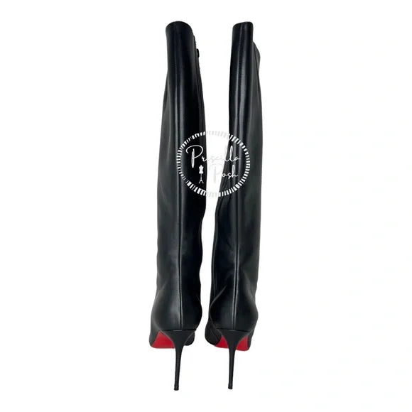 Christian Louboutin Black Leather Knee High Botta Red Sole Knee Boot 38.5