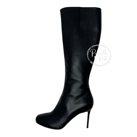 Christian Louboutin Black Leather Knee High Botta Red Sole Knee Boot 38.5