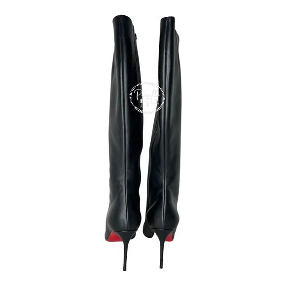 Christian Louboutin Black Leather Knee High Botta Red Sole Knee Boot 38.5