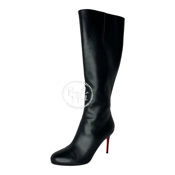 Christian Louboutin Black Leather Knee High Botta Red Sole Knee Boot 38.5