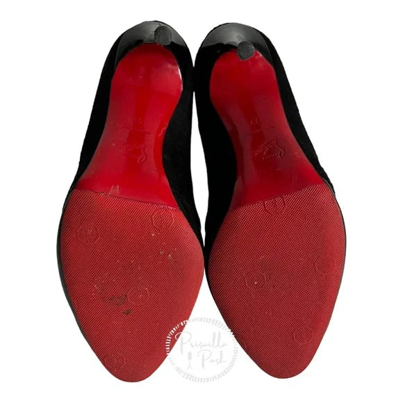 Christian Louboutin Gaetanina Paneled Ankle Bootie Boots Black Leather Suede 39