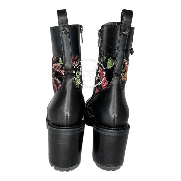 Christian Louboutin Croc Floral Studded Hiking Ankle Boots Black Spike Studded 37