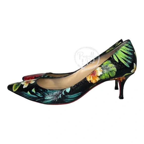 Christian Louboutin Pigalle Follies 55 Hawaii Pumps tropical floral flower heels 38