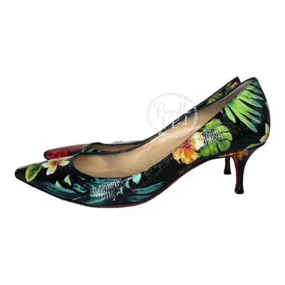 Christian Louboutin Pigalle Follies 55 Hawaii Pumps tropical floral flower heels 38