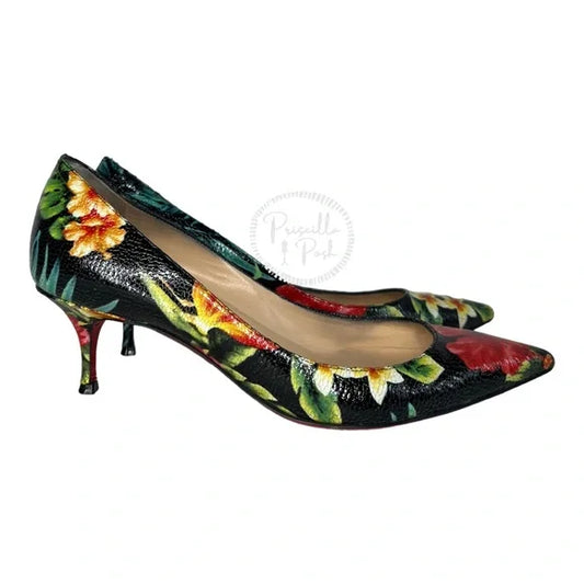 Christian Louboutin Pigalle Follies 55 Hawaii Pumps tropical floral flower heels 38