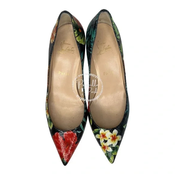Christian Louboutin Pigalle Follies 55 Hawaii Pumps tropical floral flower heels 38