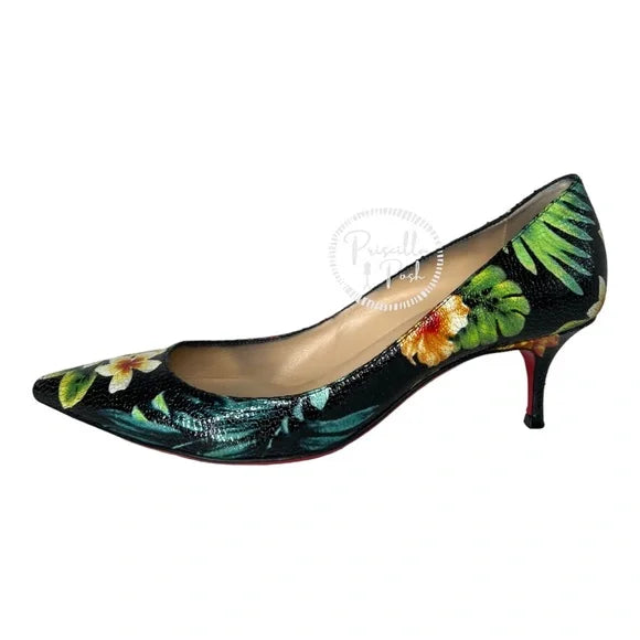 Christian Louboutin Pigalle Follies 55 Hawaii Pumps tropical floral flower heels 38
