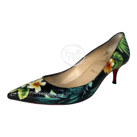 Christian Louboutin Pigalle Follies 55 Hawaii Pumps tropical floral flower heels 38