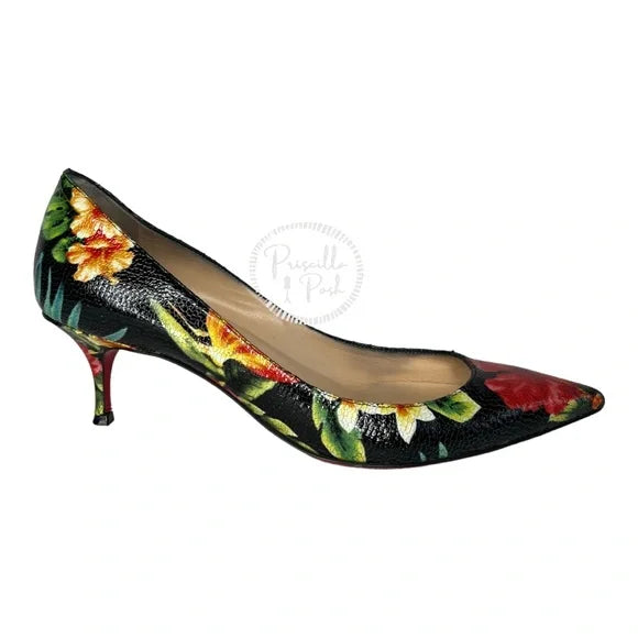 Christian Louboutin Pigalle Follies 55 Hawaii Pumps tropical floral flower heels 38