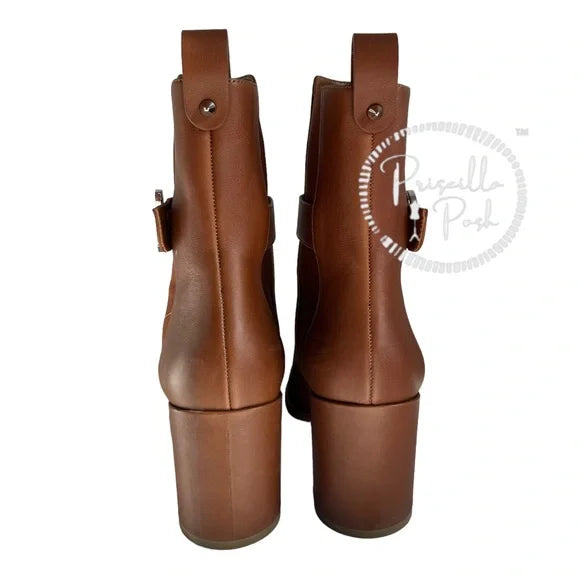 Christian Louboutin Leather 70 Chelsea Booties Chestnut Brown Block Heel 39