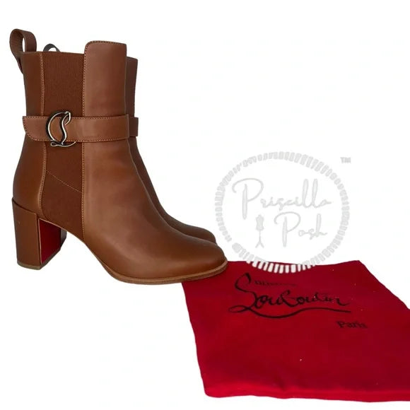 Christian Louboutin Leather 70 Chelsea Booties Chestnut Brown Block Heel 39