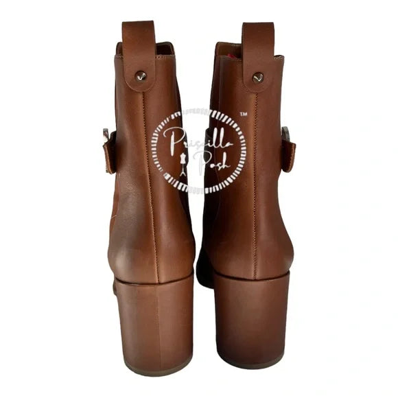 Christian Louboutin Leather 70 Chelsea Booties Chestnut Brown Block Heel 39