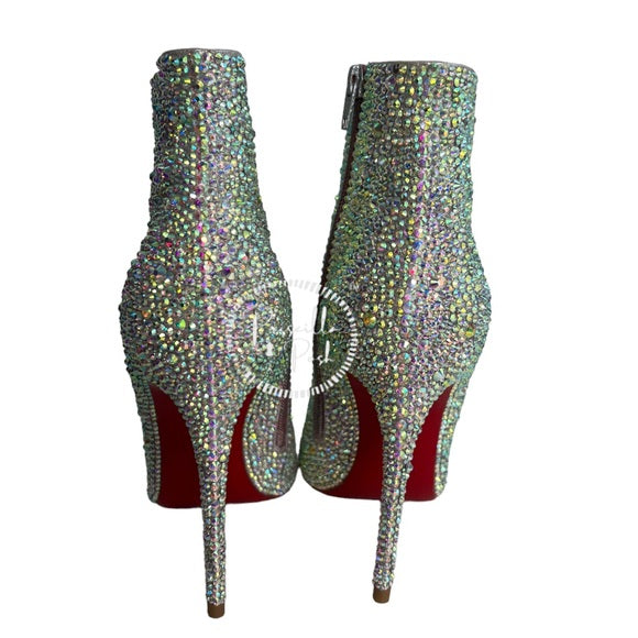 Christian Louboutin So Kate White Custom Strass Crystal Boots Booties Swarovski