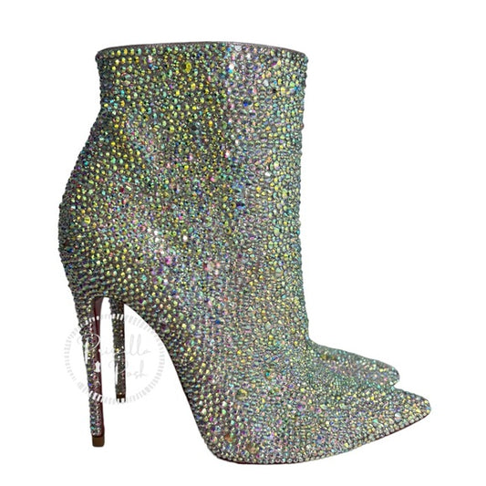 Christian Louboutin So Kate White Custom Strass Crystal Boots Booties Swarovski