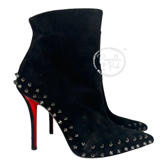 Christian Louboutin Black Boots Willetta Spiked Bootie Silver