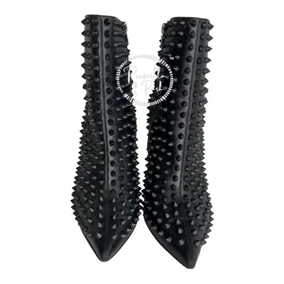 Christian Louboutin Women's Black Snakilta 120 Spiked Leather Ankle Boots 38