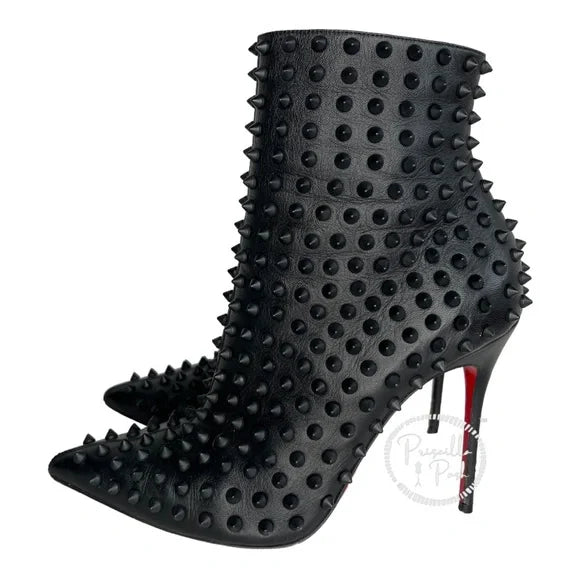 Christian Louboutin Women's Black Snakilta 120 Spiked Leather Ankle Boots 38