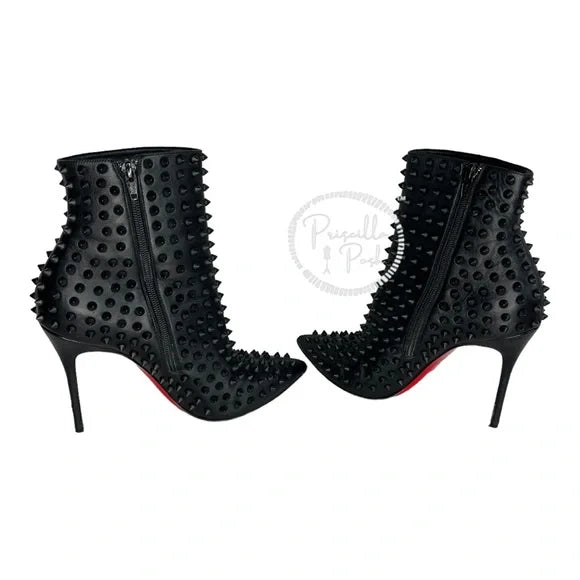 Christian Louboutin Women's Black Snakilta 120 Spiked Leather Ankle Boots 38