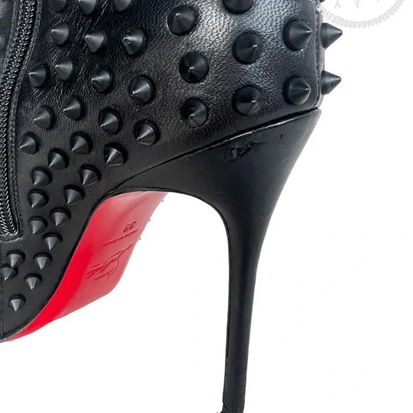 Christian Louboutin Women's Black Snakilta 120 Spiked Leather Ankle Boots 38