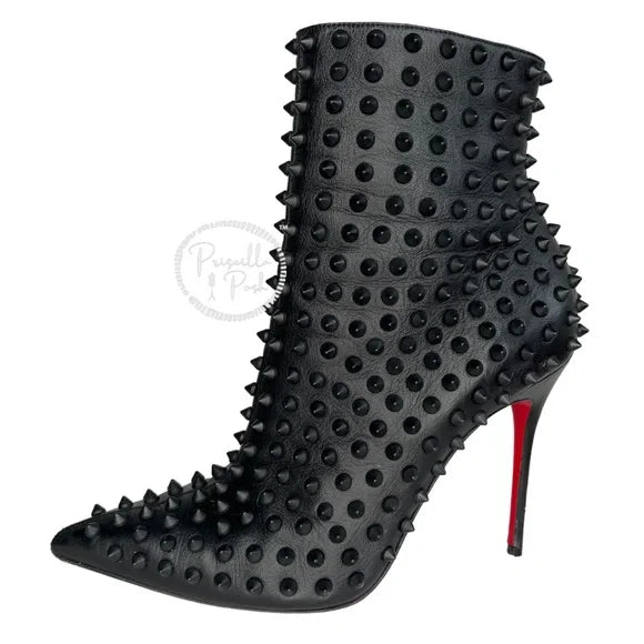 Christian Louboutin Women's Black Snakilta 120 Spiked Leather Ankle Boots 38