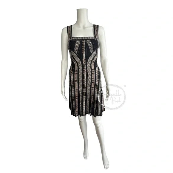 Herve Leger Limited Edition Beaded Pleated Black Bandage Dress XS Silver Taupe