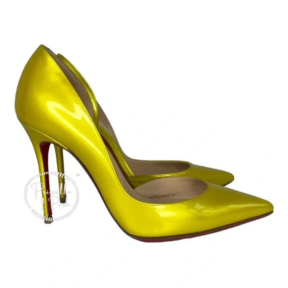 Christian Louboutin Cubiste Patent Leather Iriza Metallic Yellow Gold D’Orsay 36