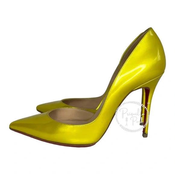 Christian Louboutin Cubiste Patent Leather Iriza Metallic Yellow Gold D’Orsay 36