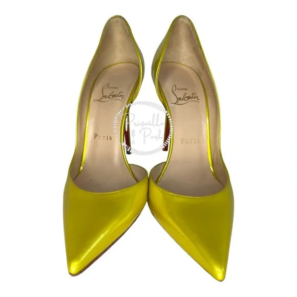 Christian Louboutin Cubiste Patent Leather Iriza Metallic Yellow Gold D’Orsay 36