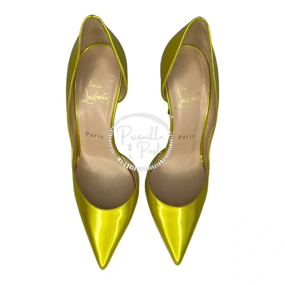 Christian Louboutin Cubiste Patent Leather Iriza Metallic Yellow Gold D’Orsay 36